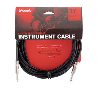 D'Addario instrument 15' cable packaging with red and black design
