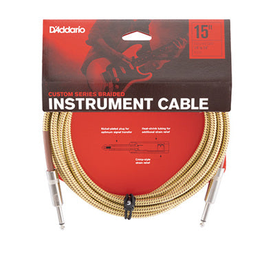 D'Addario instrument 15' cable packaging with gold braided cable