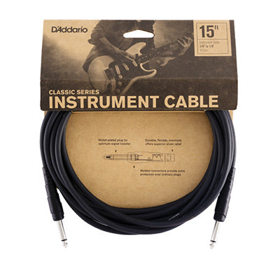 D'Addario instrument 15' cable packaging with a guitar image on a white background