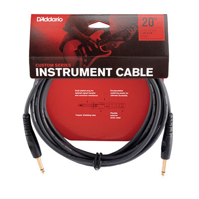 D'Addario instrument 20' cable with packaging on a white background