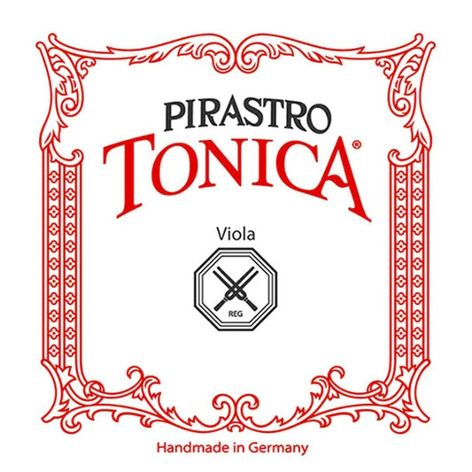 Pirastro Tonica viola string label with decorative border on a white background