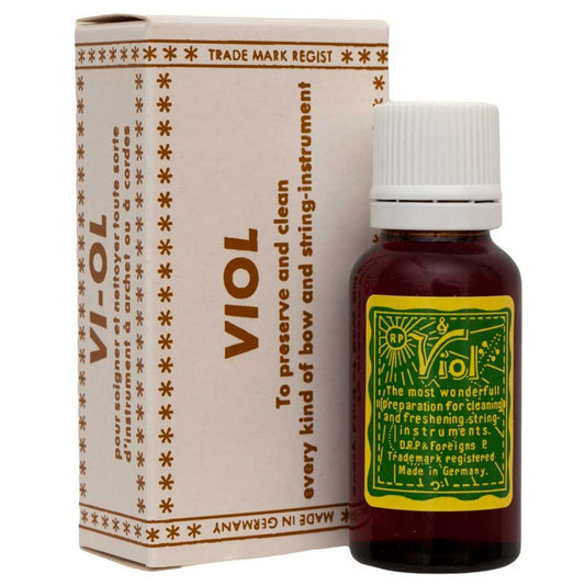 Viol polish for string instruments in a small bottle with a box.