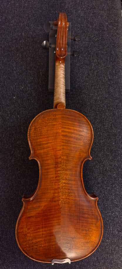 Back of the violin on a grey background