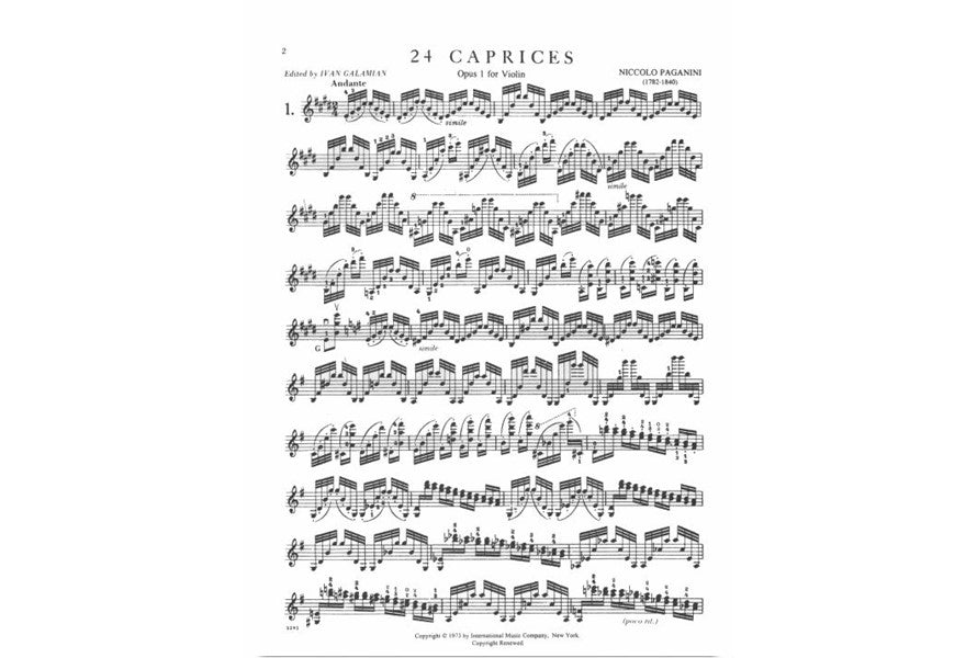Paganini, Niccolo - 24 Caprices for Violin Solo, edited by Ivan Galamian