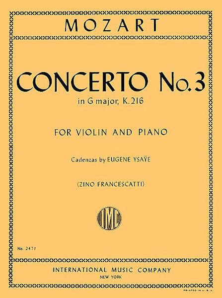 Mozart, Wolfgang Amadeus - Concerto No. 3 in G major, K. 216 (with Cadenzas by Eugene Ysaye)