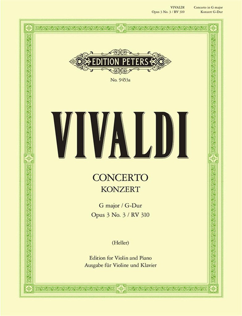 Vivaldi: Concerto No.3 in G Major for Violin, Strings and Basso Continuo RV310 (edition for Violin and Piano)